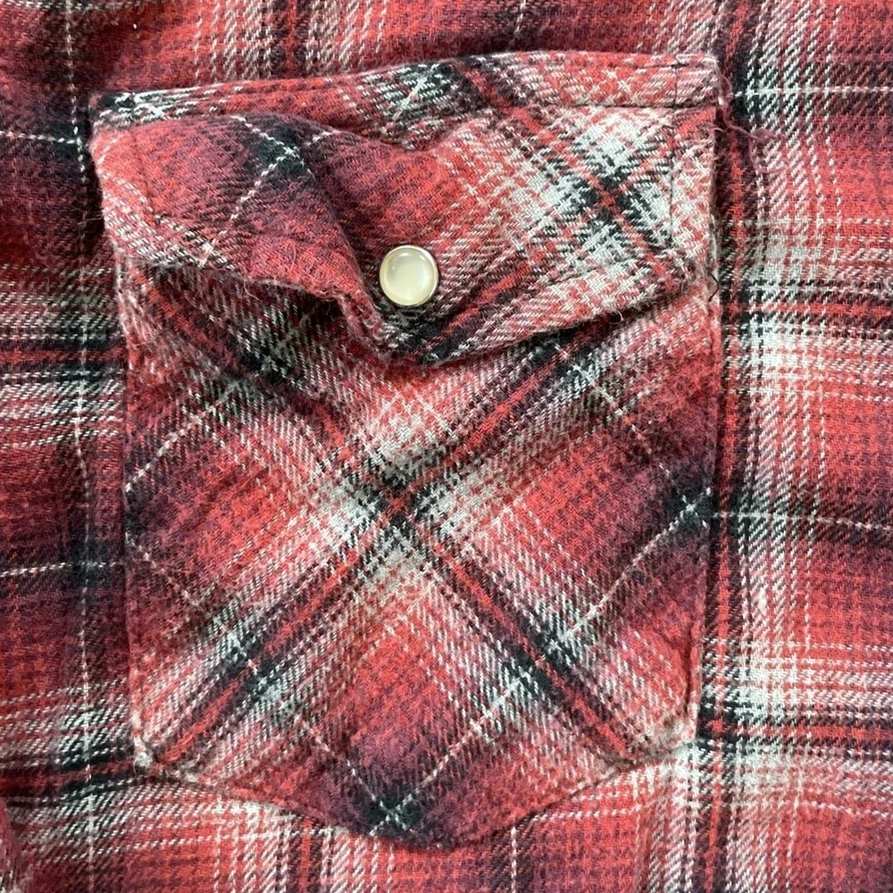 90s Vintage Wrangler Wrancher Mens XL Shirt Red Plaid Flannel Western Pearl Snap